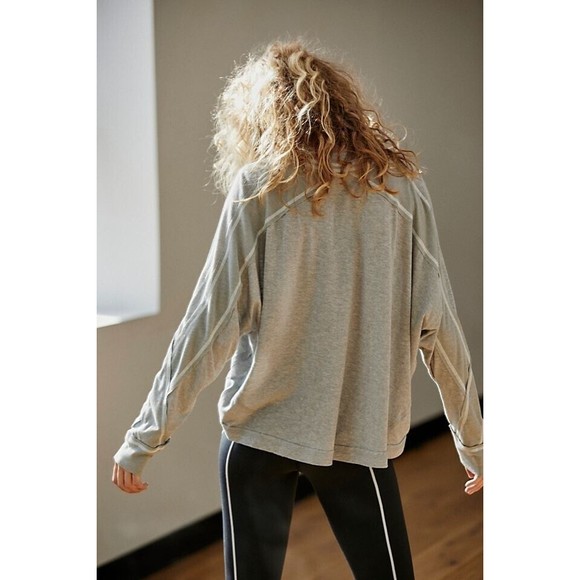 Free People Fp Movement All About It Long Sleeve Tee Top Medium Heather Grey - Picture 5 of 10